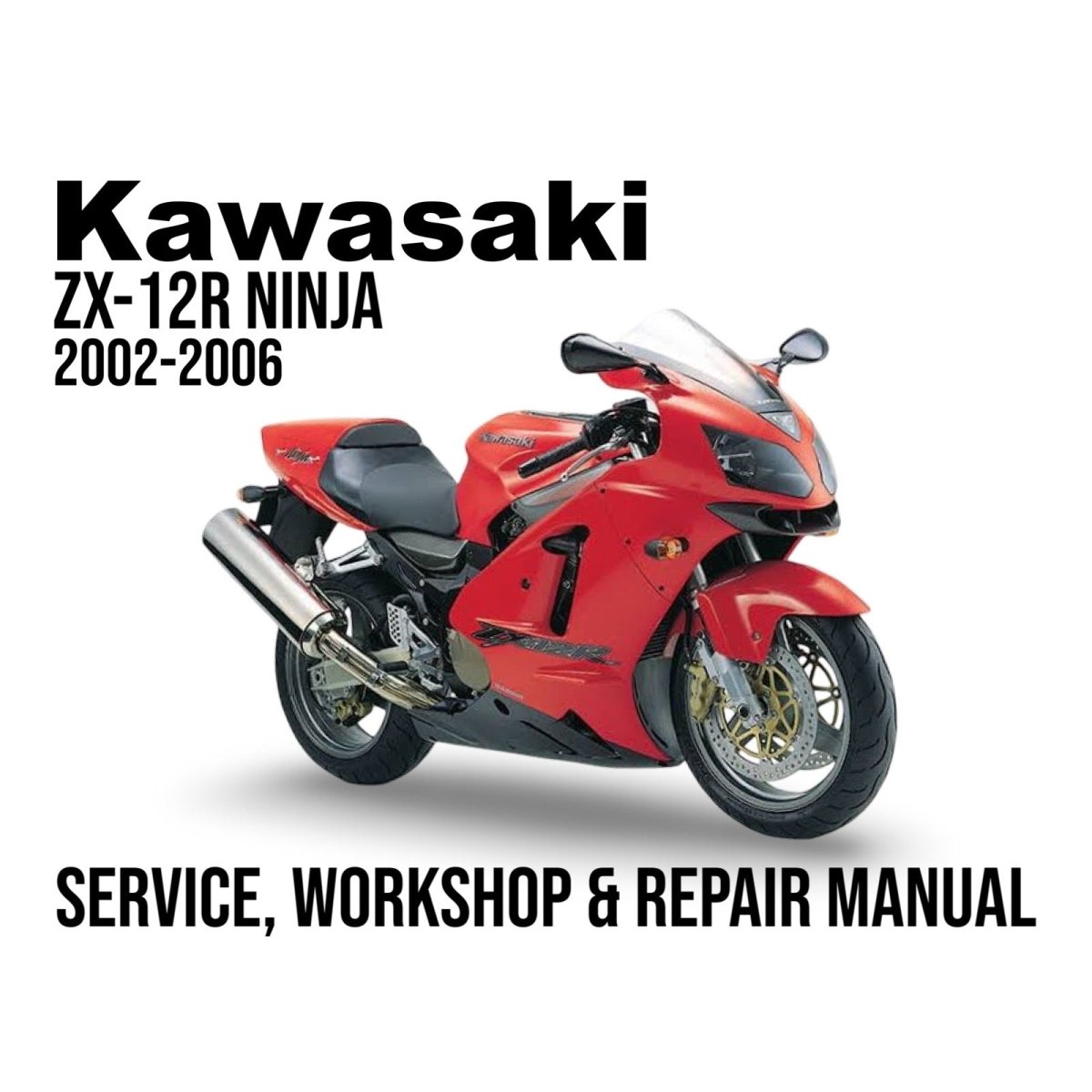 Kawasaki ZX-12R Ninja service, workshop & repair manual cover with red motorcycle on white background