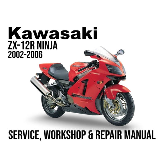Kawasaki ZX-12R Ninja service, workshop & repair manual cover with red motorcycle on white background