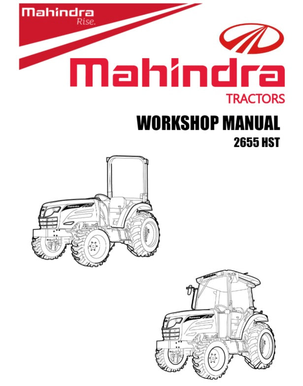 Mahindra Tractors workshop manual cover with illustrations of tractors on a white background