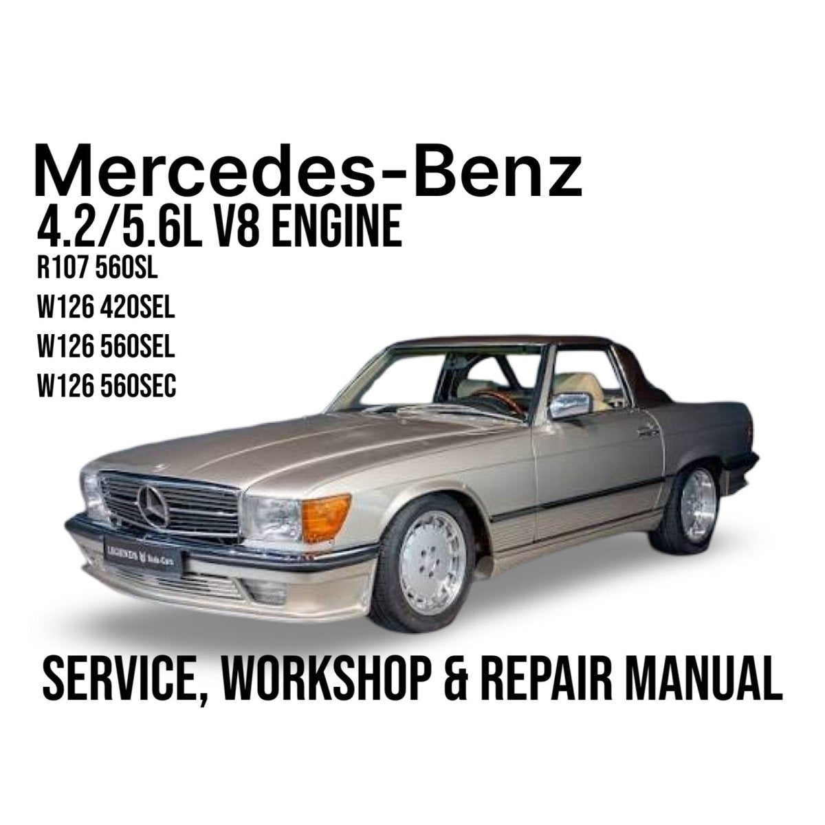 Mercedes-Benz car with engine specifications on a white background