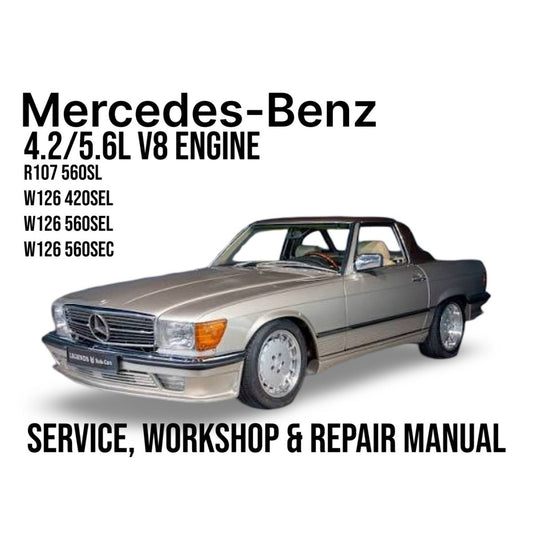 Mercedes-Benz car with engine specifications on a white background