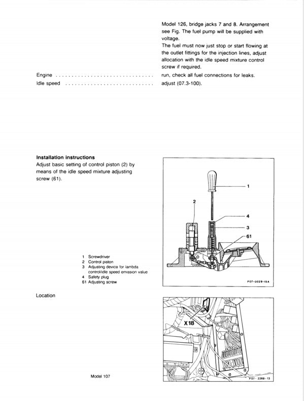 Technical diagram and text instructions for engine idle speed control system on a white background