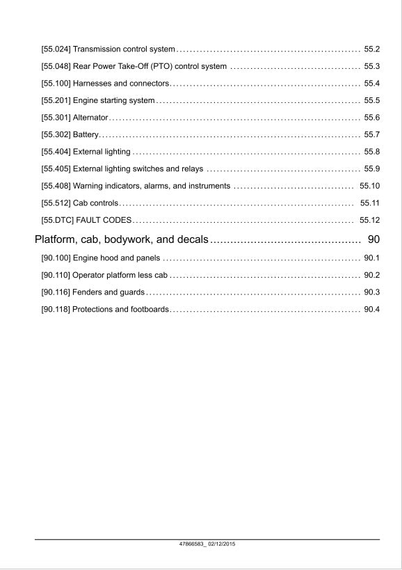 List of technical components and their corresponding page numbers on a white background