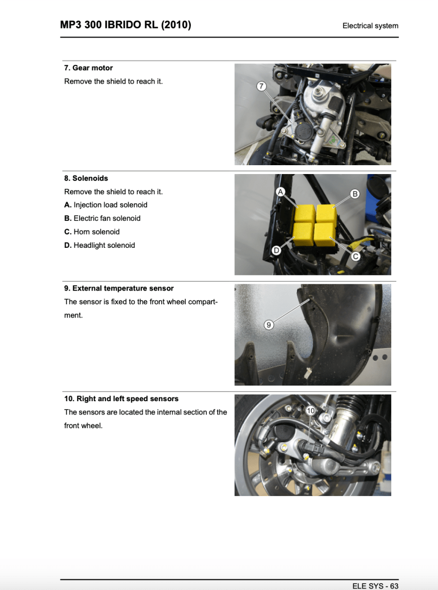 Technical diagram of a motorcycle electrical system with text and images