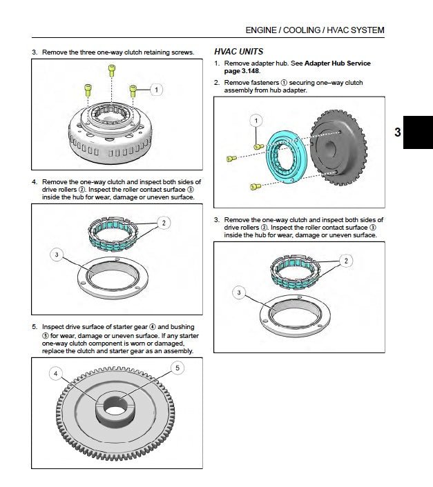 Technical diagram of engine and HVAC system components with text instructions.