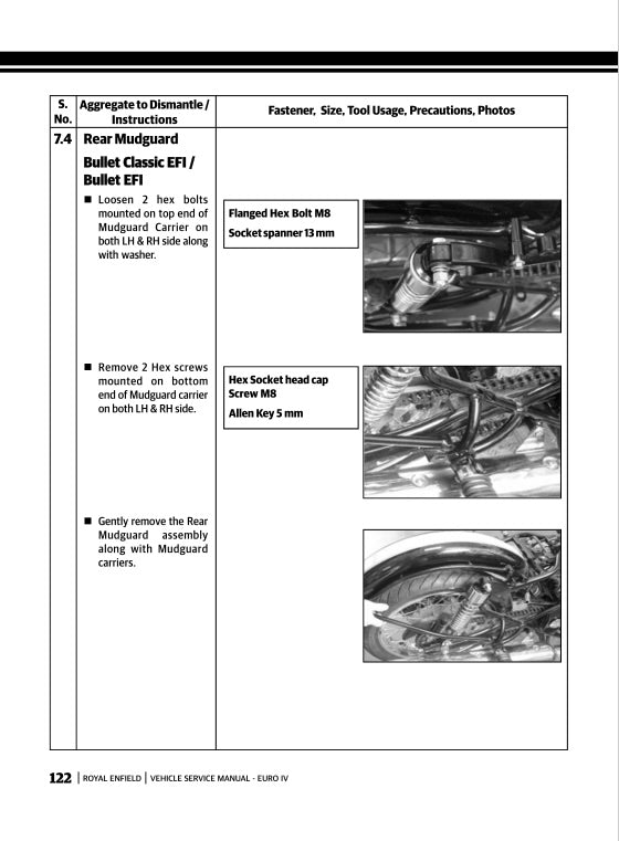 Page from a vehicle service manual with text and images of motorcycle parts.