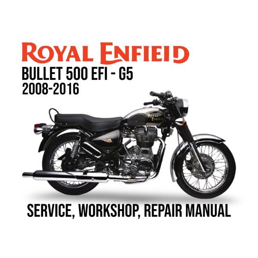 Royal Enfield Bullet 500 EFI-G5 service, workshop, repair manual cover with motorcycle illustration.
