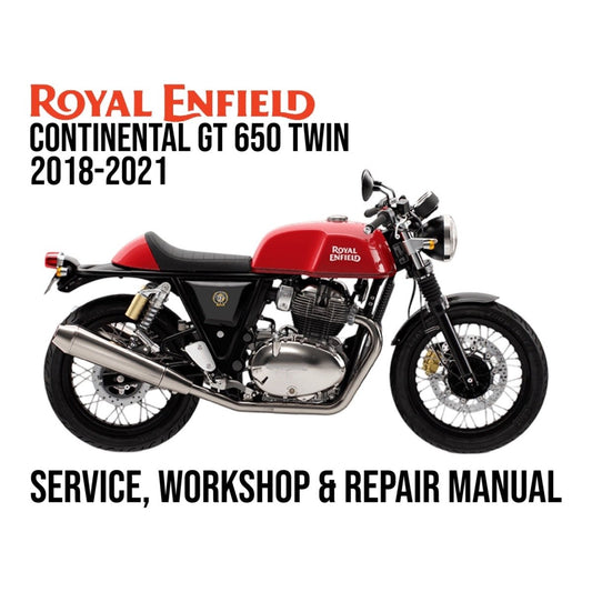 Royal Enfield Continental GT 650 Twin motorcycle with service manual text on a white background