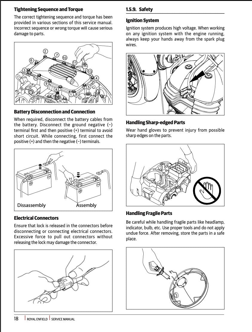 Service manual page with instructional diagrams and text on various automotive topics.