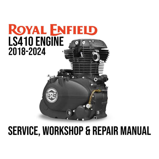Royal Enfield LS410 Engine service, workshop & repair manual cover with engine illustration on a white background.