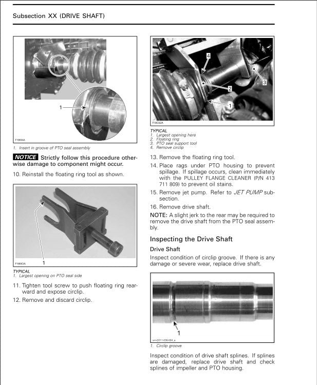 Technical manual page with images and text on a drive shaft