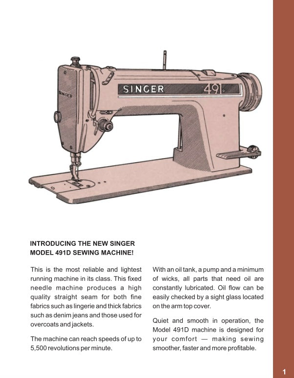 Vintage Singer sewing machine illustration with text on a white background