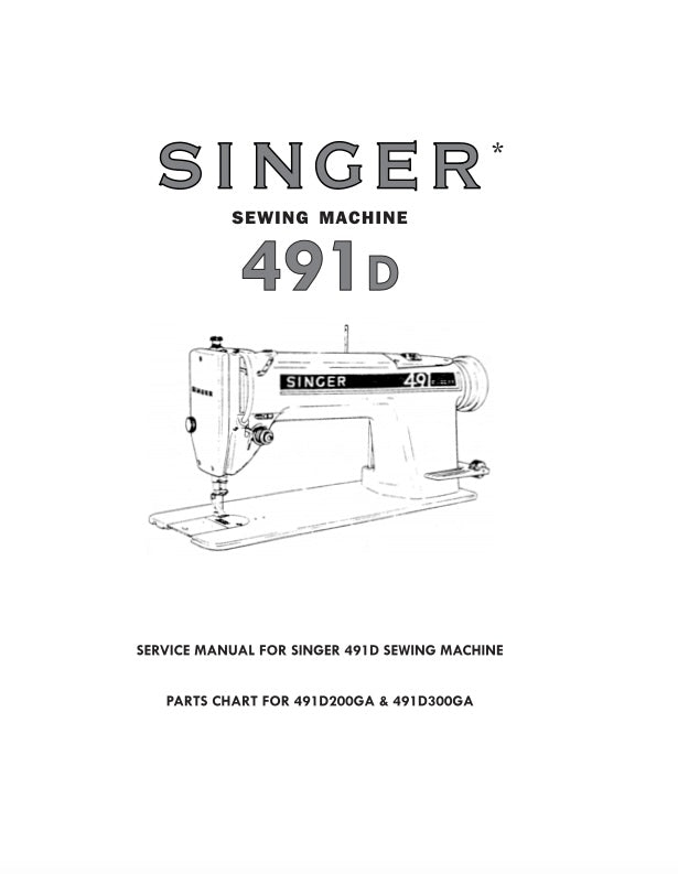 Singer 491D sewing machine service manual cover with machine illustration on a white background