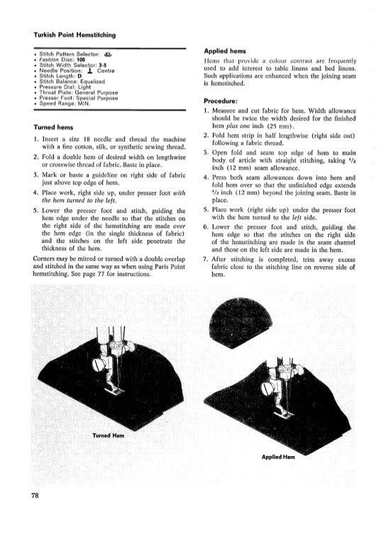 Text and diagrams on Turkish Point Hemstitching with instructions and illustrations.