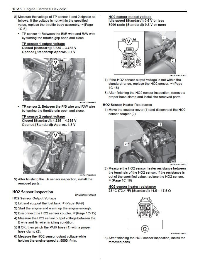 Technical manual page with illustrations and text on engine electrical devices