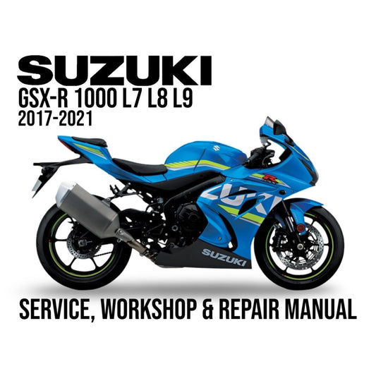 Suzuki GSX-R 1000 L7 L8 L9 motorcycle with service, workshop & repair manual text on a white background
