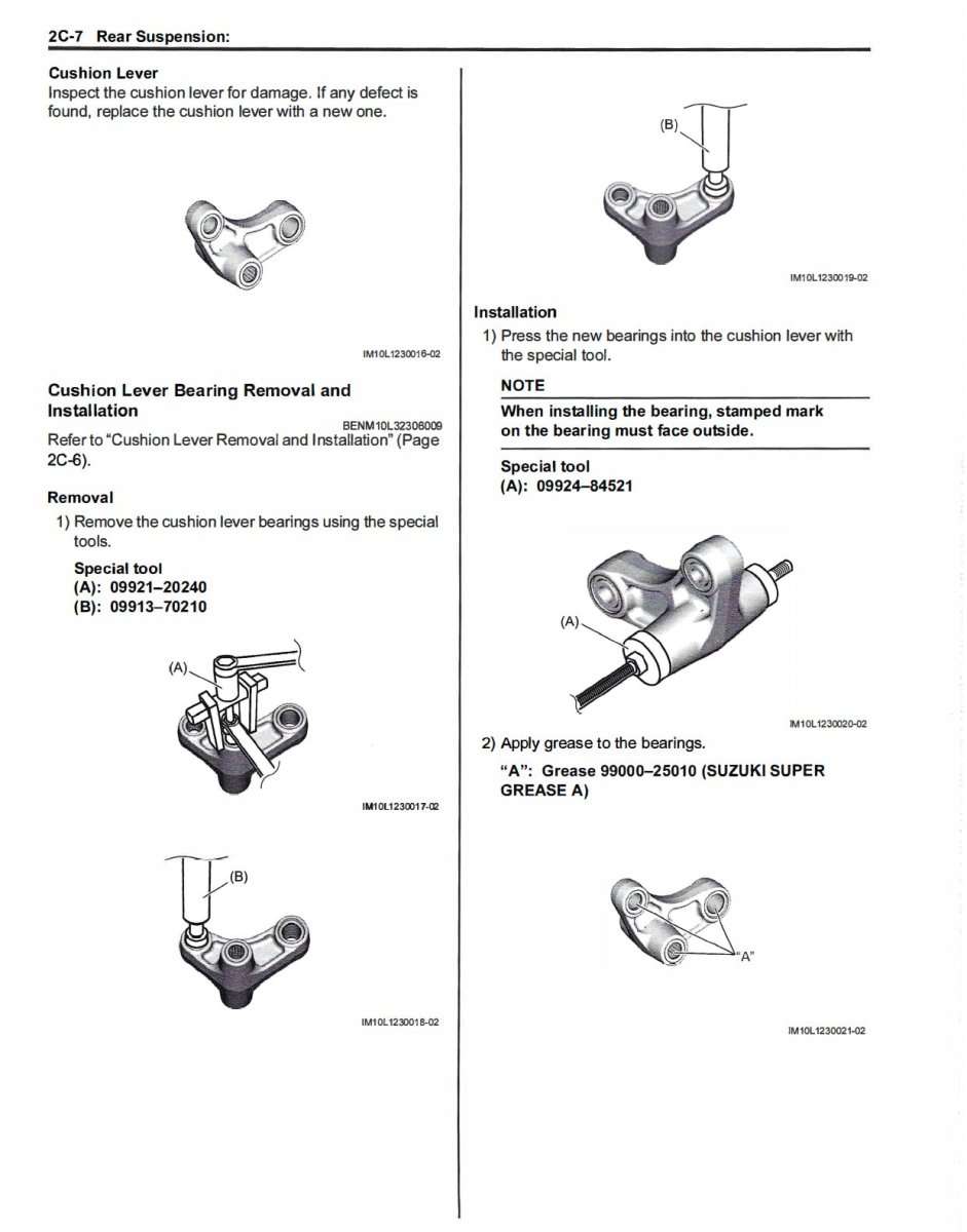 Technical diagram of a cushion lever and its components with text instructions on a white background.