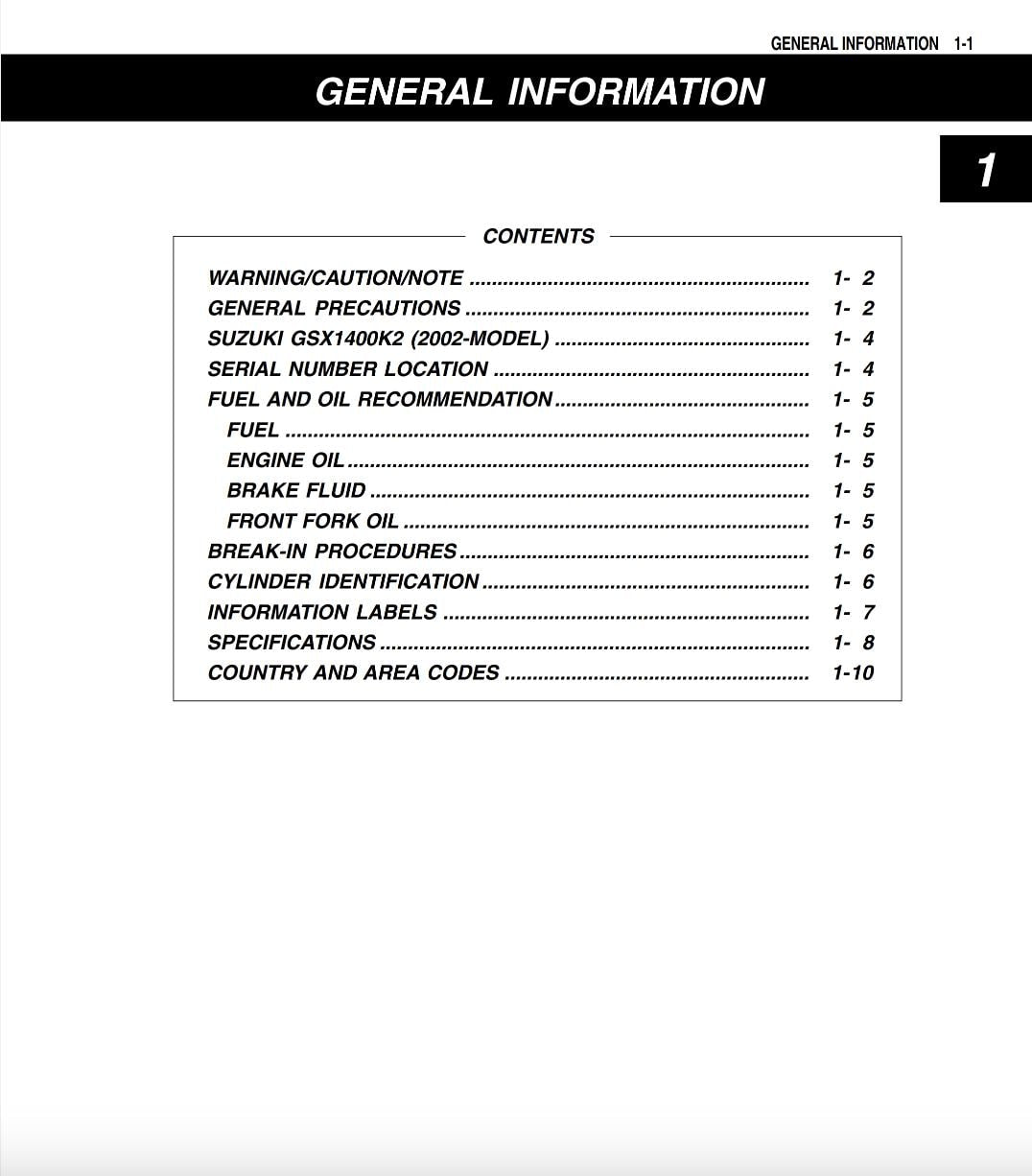 Table of contents for a motorcycle manual on a white background