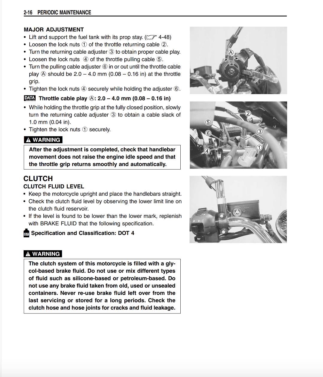 Technical manual page with motorcycle maintenance instructions and diagrams.