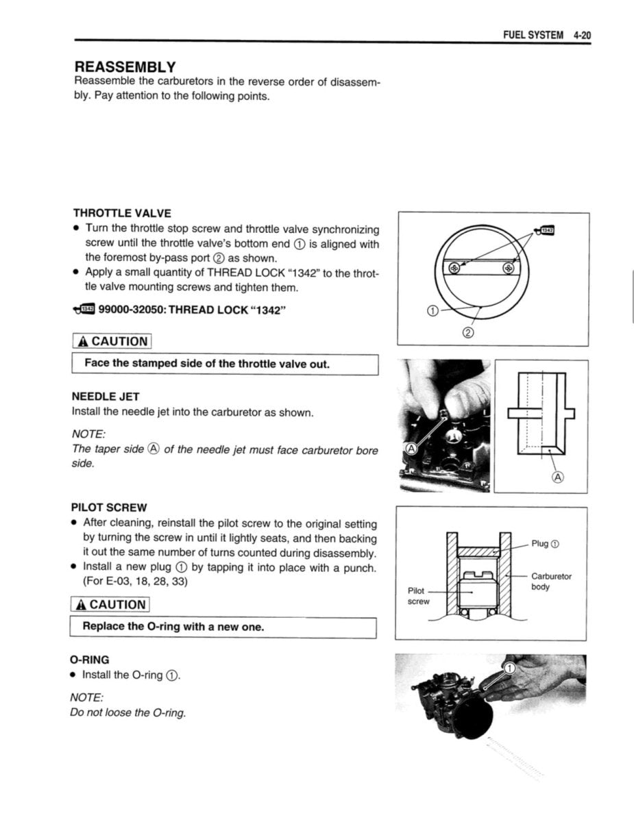 Technical manual page with instructions on reassembling a throttle valve system.
