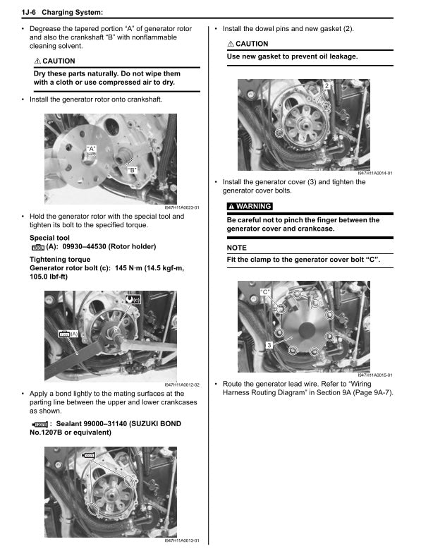 Technical manual page with instructions on installing a generator system, featuring text and images of mechanical parts.