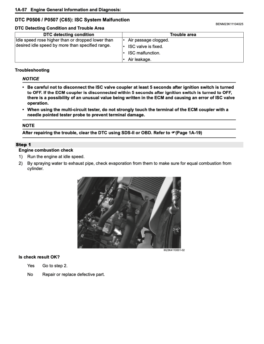 Technical document with text and a photo of an engine, likely from a vehicle repair manual.