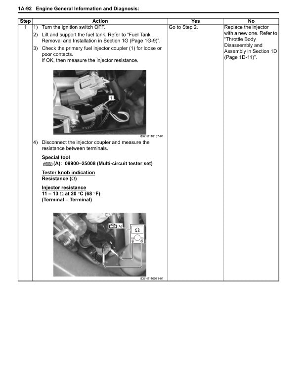 Technical manual page with instructions on engine general information and diagnostic steps.
