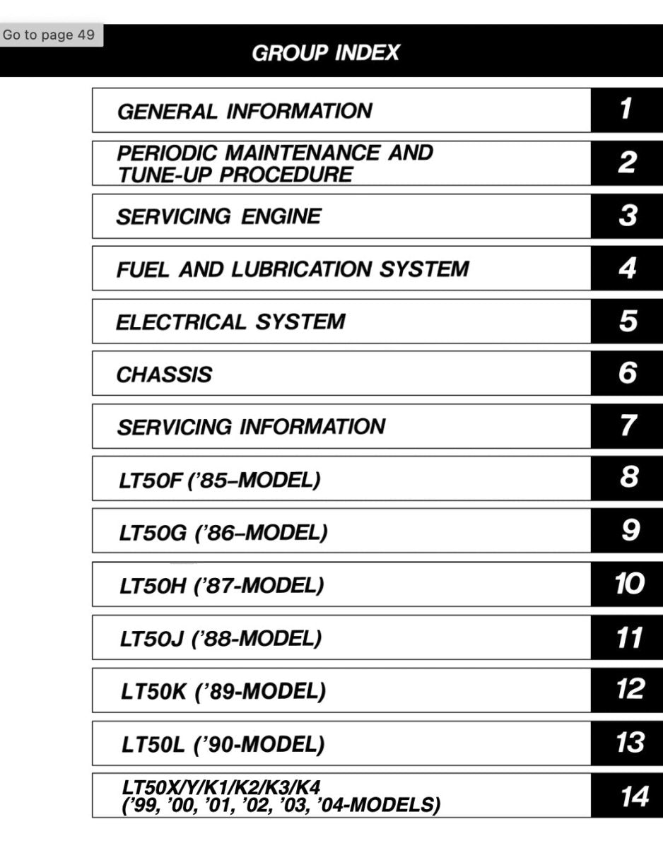 Table of contents for a technical manual or guide with section headings.