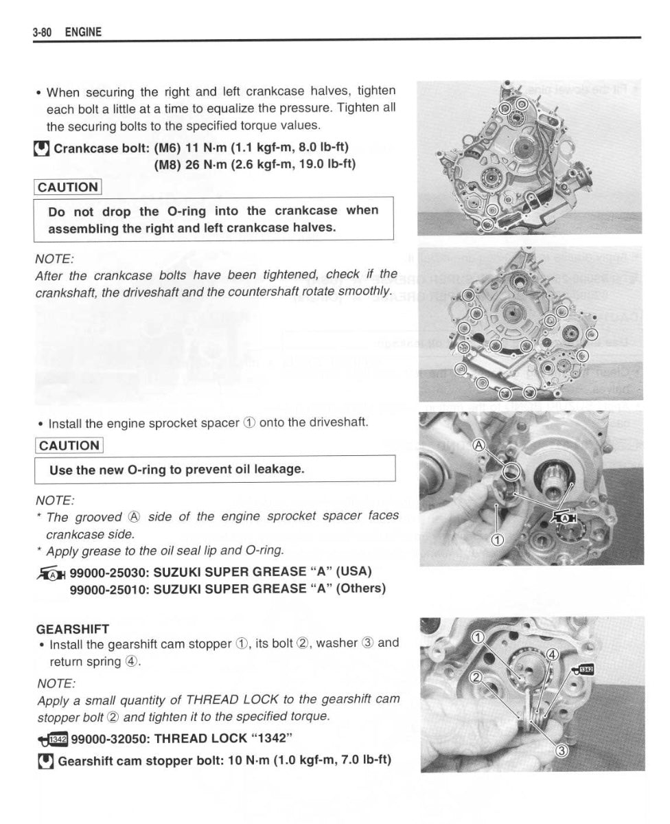 Technical manual page with instructions on engine assembly and maintenance, featuring text and diagrams.