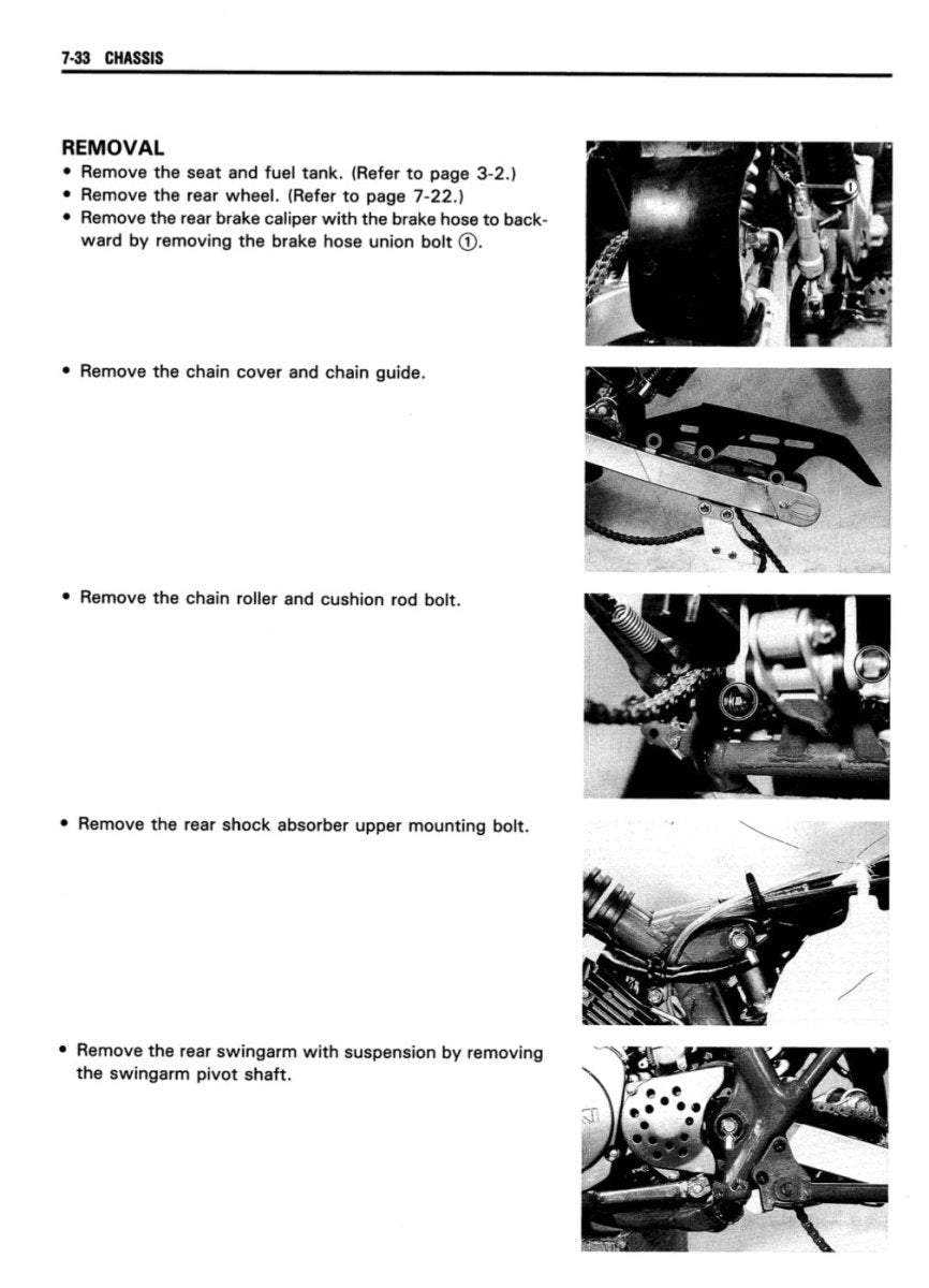 Motorcycle maintenance manual page with text and step-by-step instructions.