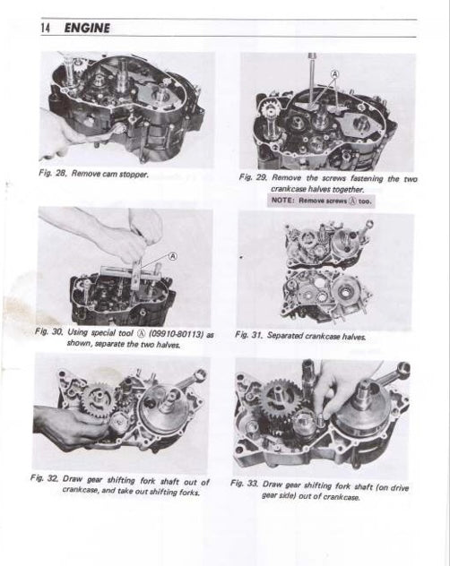 Technical diagram of engine removal process with labeled steps.