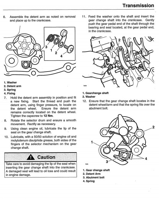 Technical diagram and instructions for assembling a transmission with labeled parts and steps.