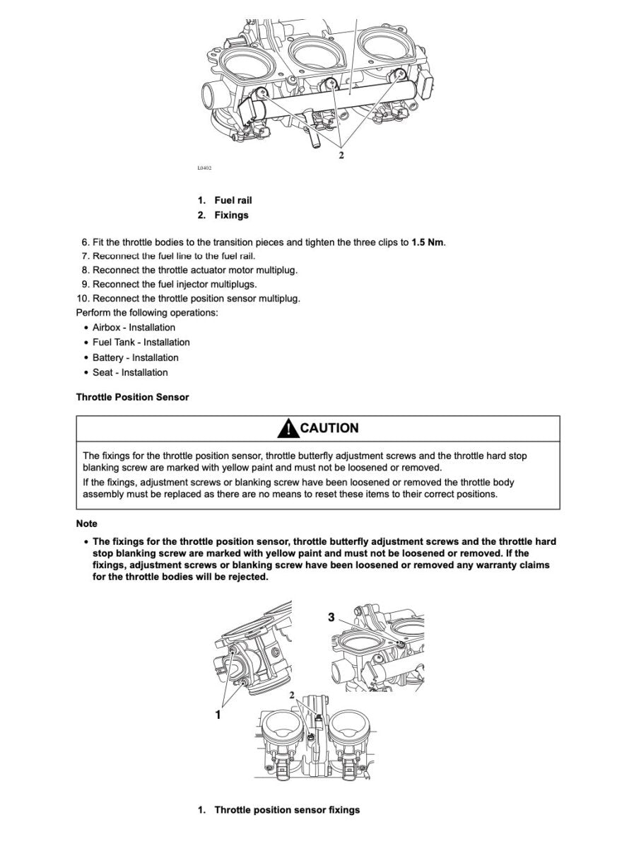 Technical diagram and instructions for throttle position sensor installation on a vehicle.