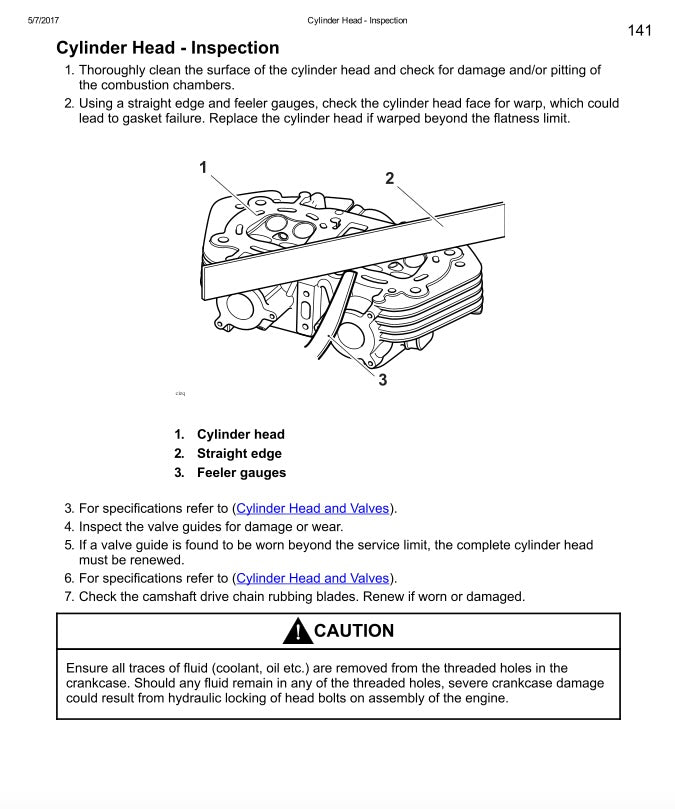 Technical diagram and text on cylinder head inspection with a focus on mechanical components.