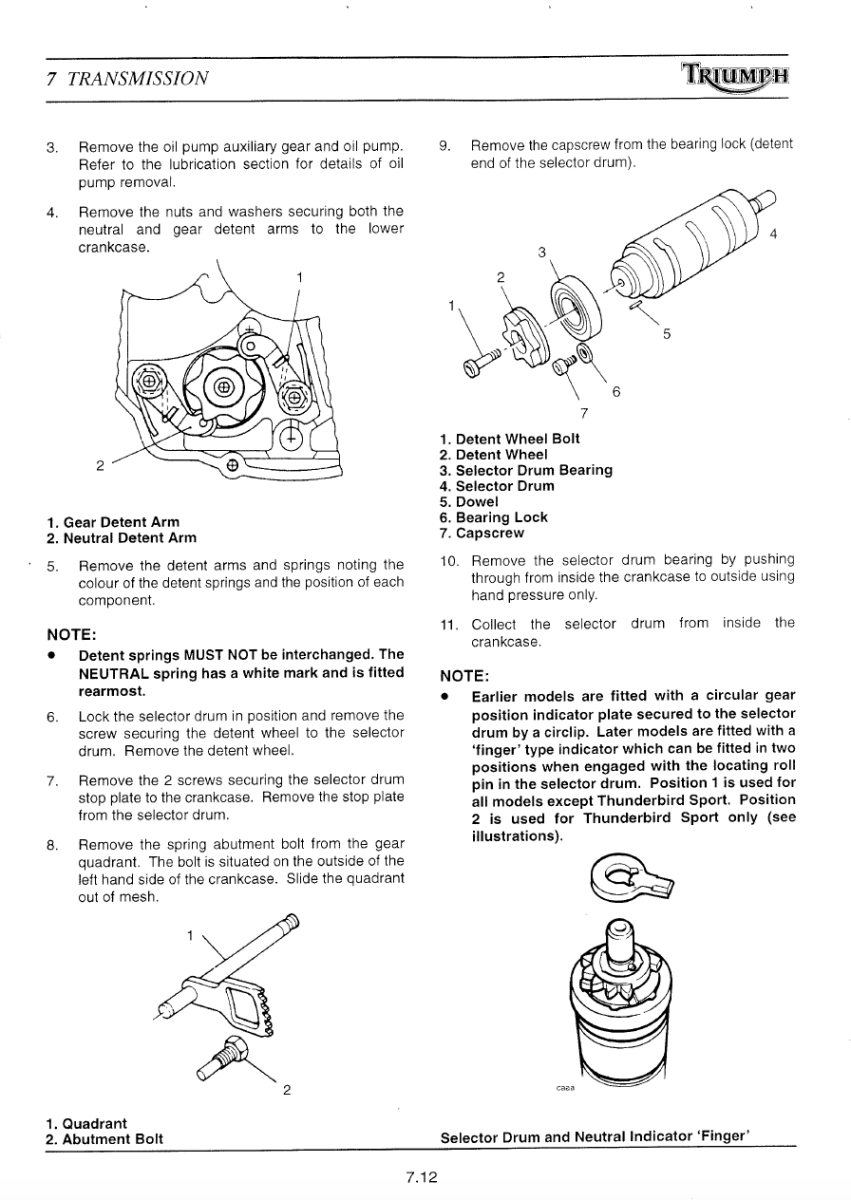 Technical diagram and instructions for Triumph motorcycle transmission removal on a white background