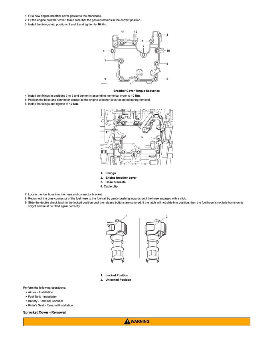 Technical diagram and instructions for engine component installation on a white background