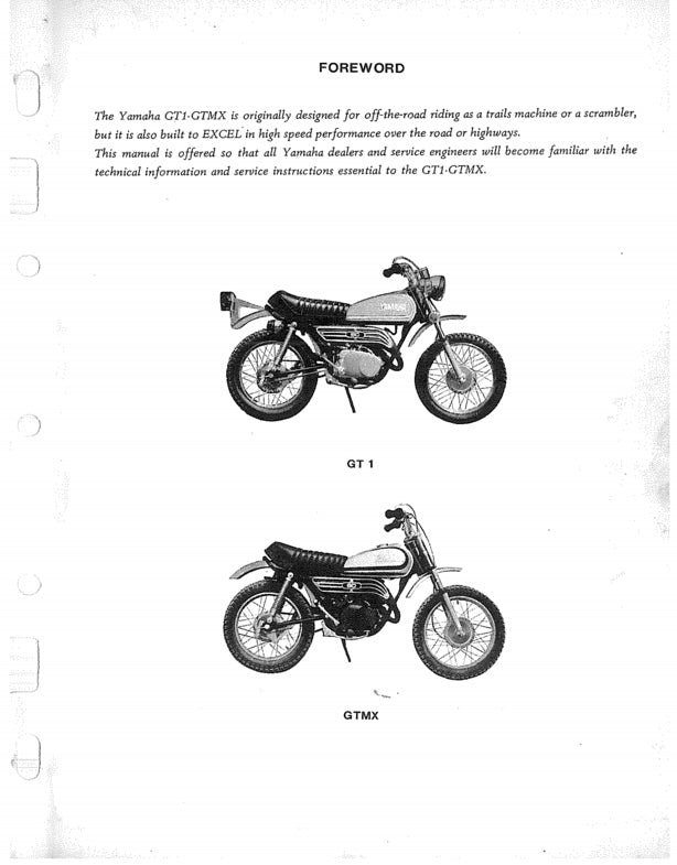 Yamaha GT1 and GTMAX motorcycles on a white background with text.