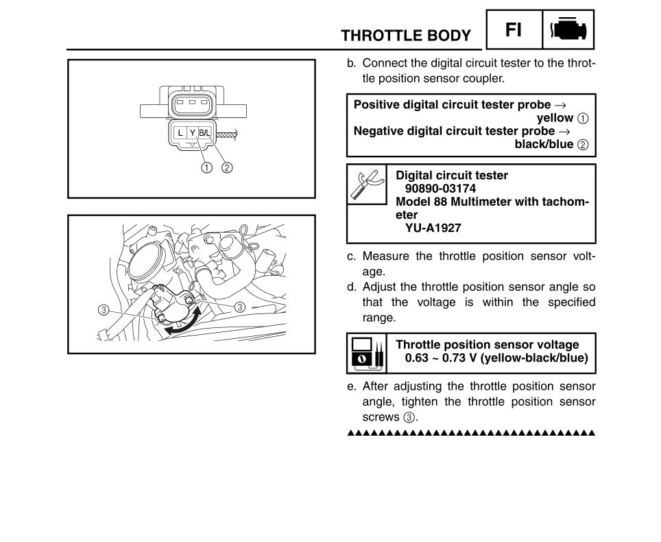 Technical diagram and instructions for throttle body adjustment on a vehicle, with text and illustrations.