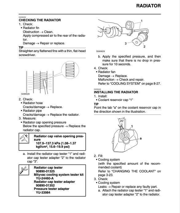 Radiator maintenance and installation instructions on a white background