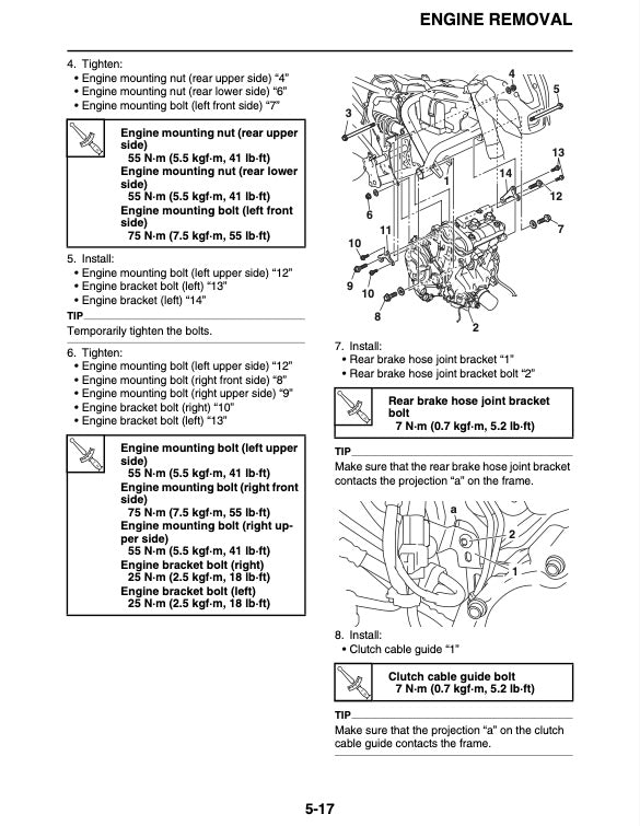 Technical diagram of engine removal process with labeled parts and instructions.