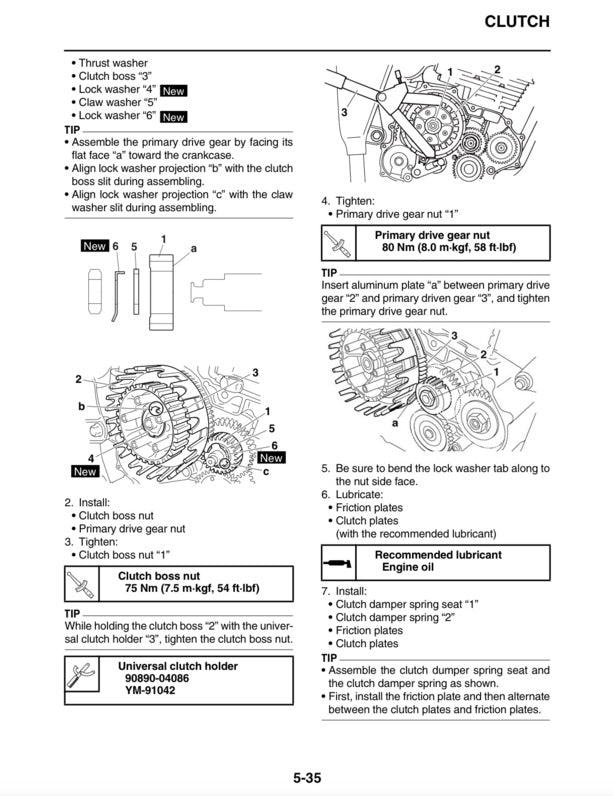 Technical diagram and instructions for assembling a clutch mechanism on a white background