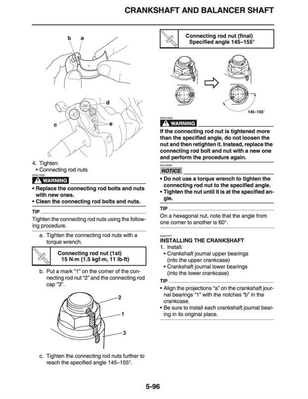 Technical diagram and instructions for cranking shaft and balancer shaft with illustrations and text.