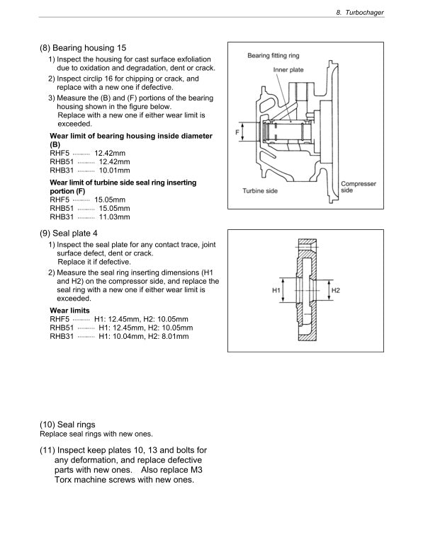 Technical diagram and instructions for bearing housing and seal rings on a white background