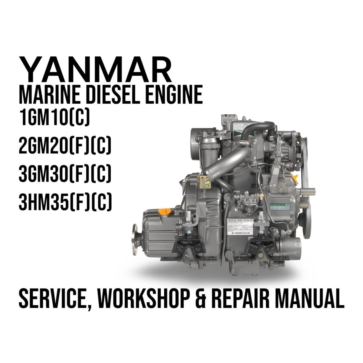 Yanmar marine diesel engine with specifications on a white background