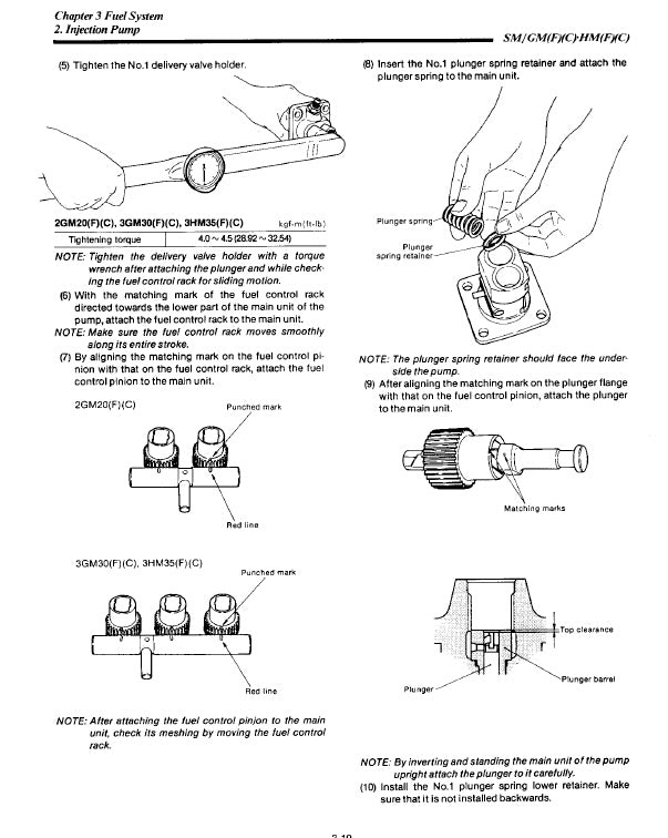 Technical diagram of a fuel system injection pump with labeled parts and instructions.