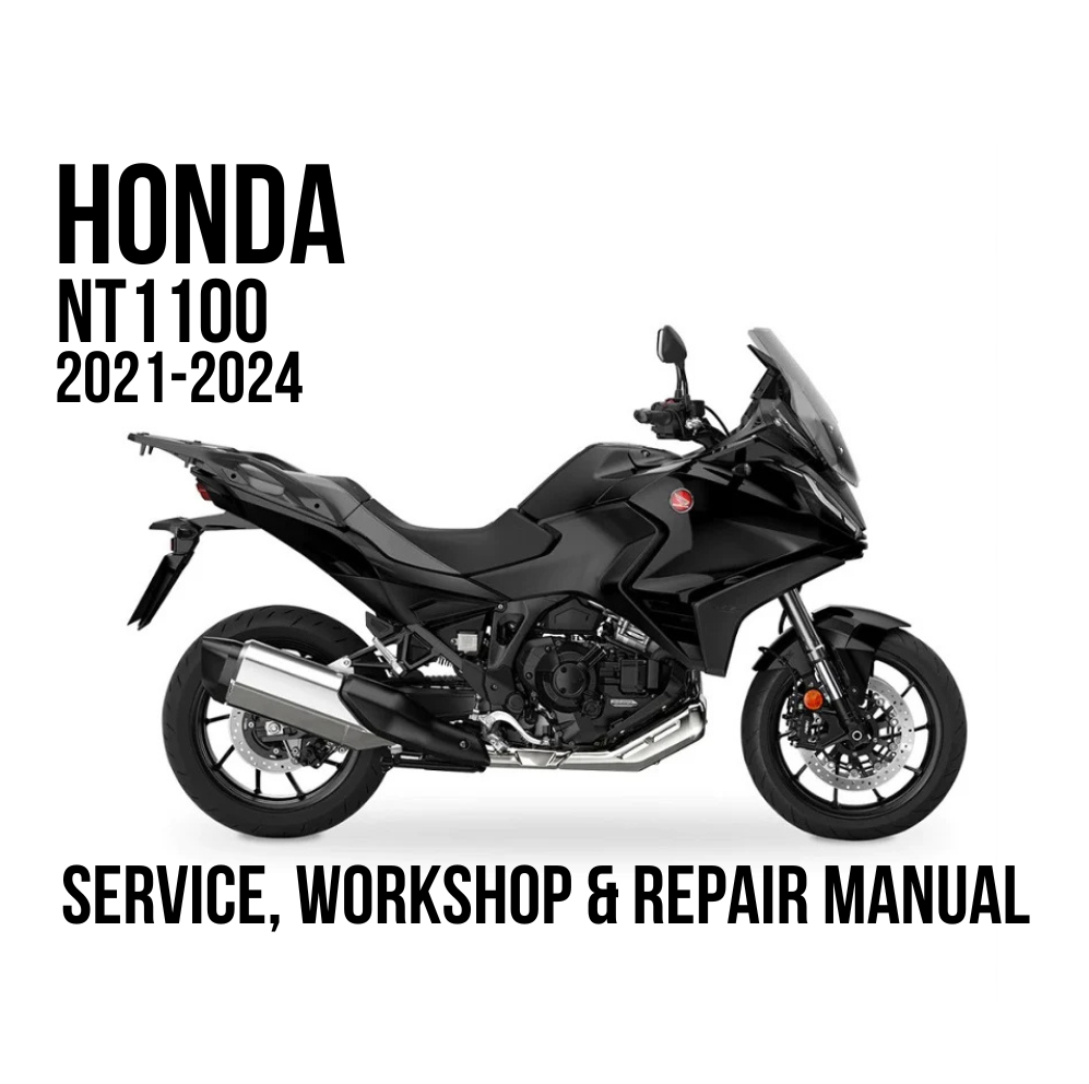 A black Honda NT1100 adventure motorcycle shown in profile on a white background, with large text reading 'HONDA NT1100 2021-2024' at top left and 'SERVICE, WORKSHOP & REPAIR MANUAL' at bottom.