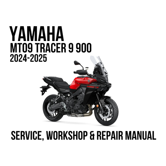 Yamaha MTO9 Tracer 9 900 service, workshop, and repair manual cover graphic featuring a red and black motorcycle on a white background with bold black text.