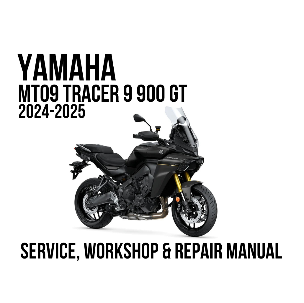 Yamaha MTO9 Tracer 9 900 GT service, workshop, and repair manual cover featuring a black motorcycle on a white background with bold black text.